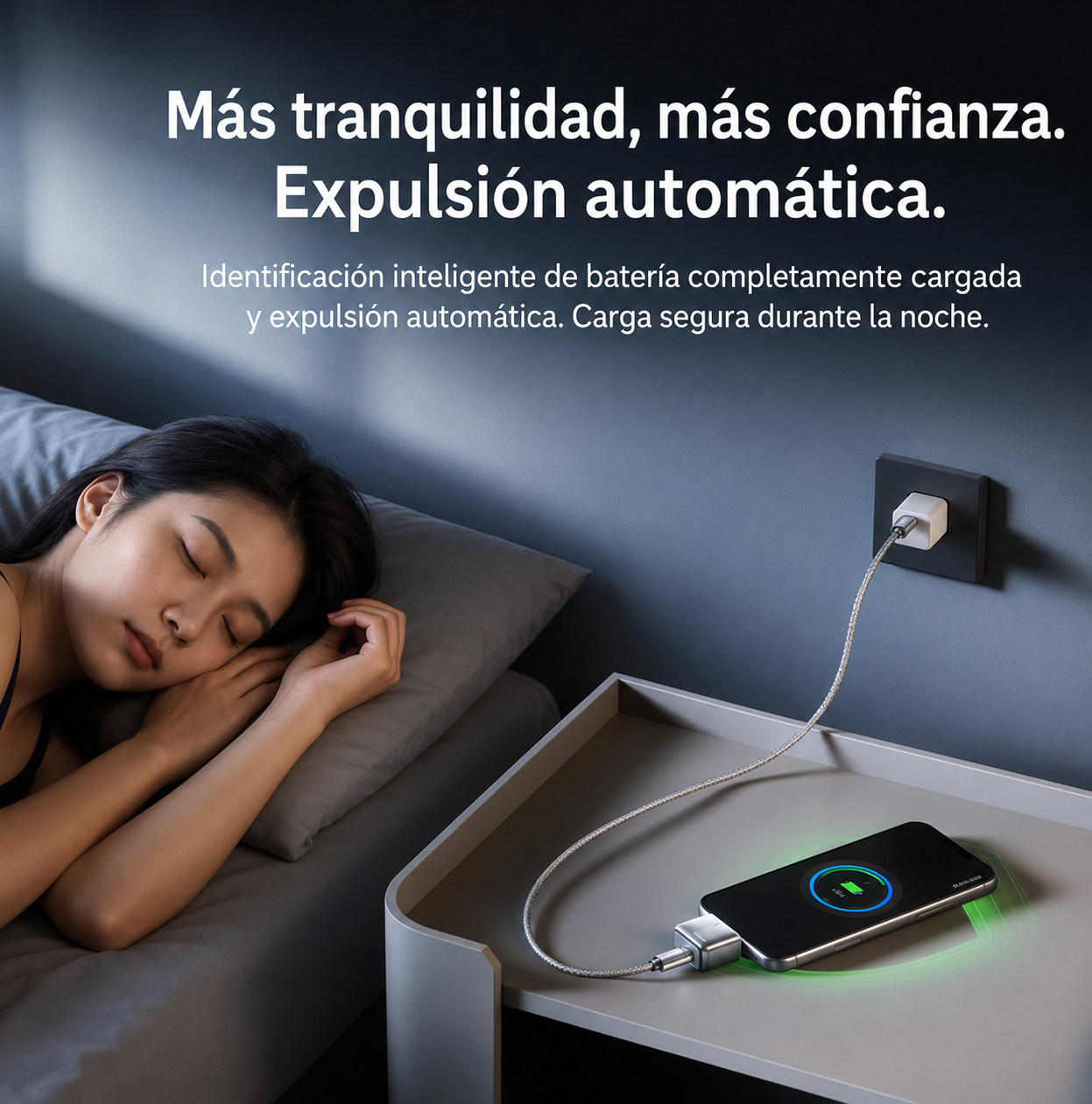 Desconectador Automático Inteligente KUWAJIA KH-51 de 140W Tipo-C con Protección Contra Sobrecarga, Blanco/Azul, Modo Dual para Teléfono, Tableta y Portátil