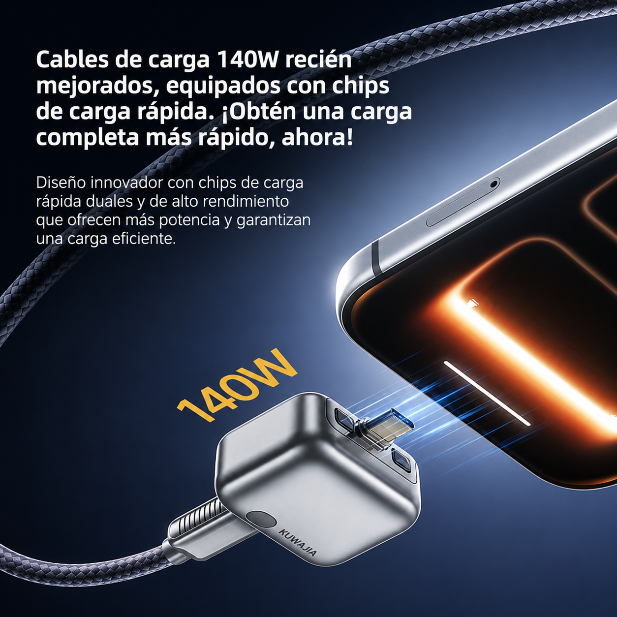 Desconectador Automático Inteligente KUWAJIA KH-51 de 140W Tipo-C con Protección Contra Sobrecarga, Blanco/Azul, Modo Dual para Teléfono, Tableta y Portátil
