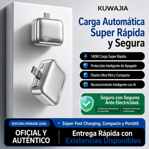 Desconectador Automático Inteligente KUWAJIA KH-51 de 140W Tipo-C con Protección Contra Sobrecarga, Blanco/Azul, Modo Dual para Teléfono, Tableta y Portátil